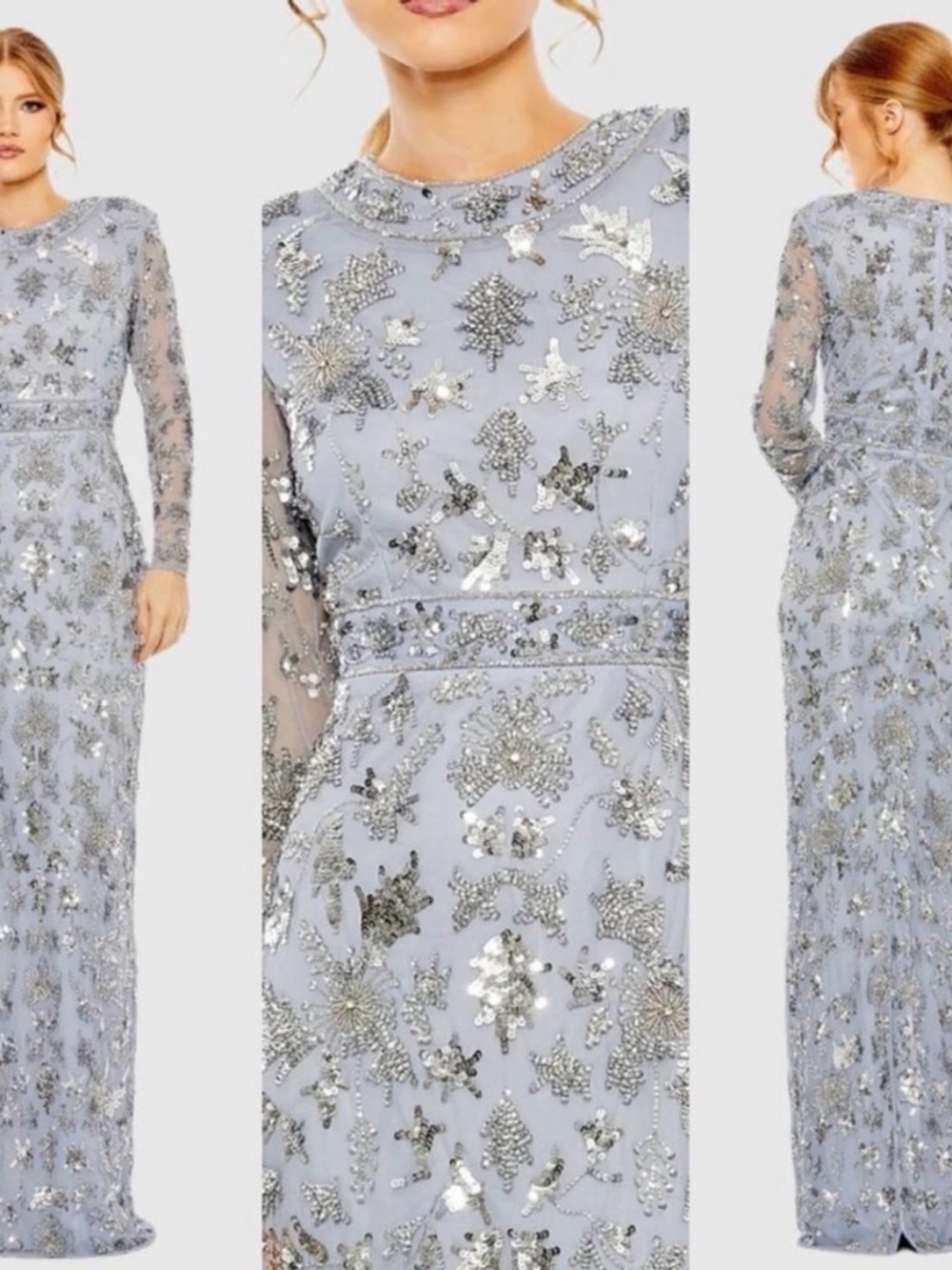 Mac Duggal High Neck Long Sleeve Embellished Column Gown Dress